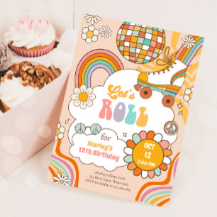 Convite Skate do cilindro do Groovy com retrato do Arco-Ír