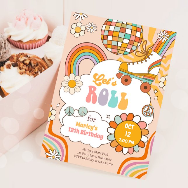 Convite Skate do cilindro do Groovy com retrato do Arco-Ír (Criador carregado)