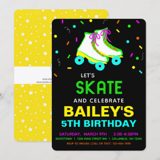 Convite Skate do cilindro - Festa de aniversário neon