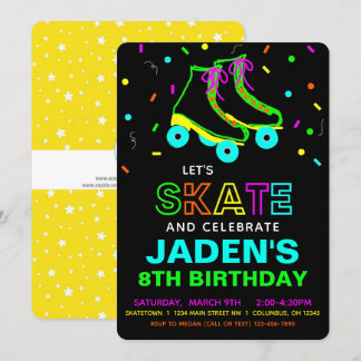 Convite Skate do cilindro - Festa de aniversário neon