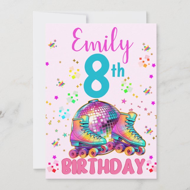 Convite Skate Roller Disco Birthday Girl Correspondente (Frente)
