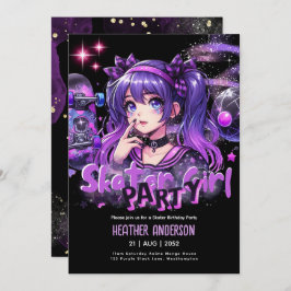 Convite Skater de Festa de aniversário de Menina de Prato