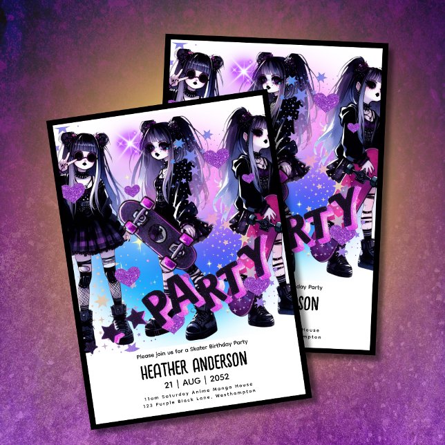 Convite Skater de Festa de aniversário de Menina de Prato  (Criador carregado)
