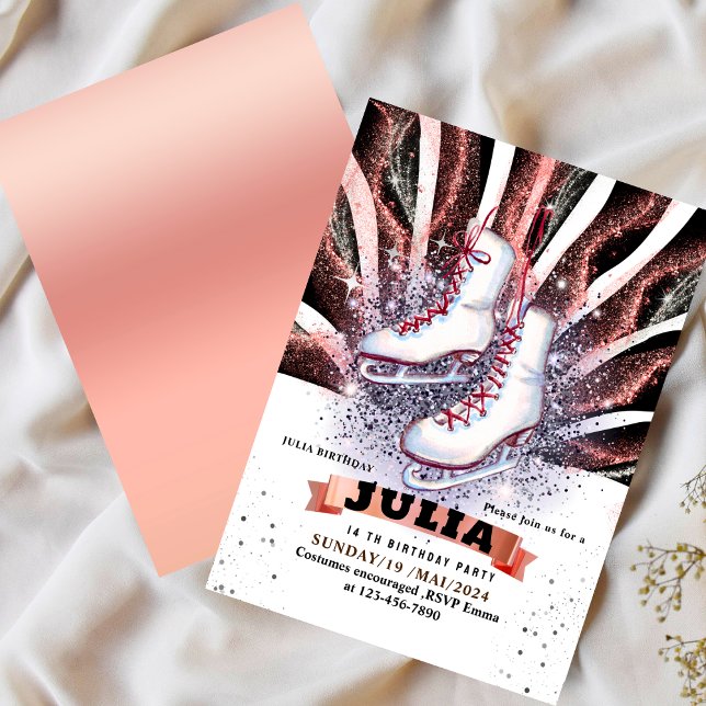 Convite skates de gelo patinando prateado, rosa-claro (Criador carregado)