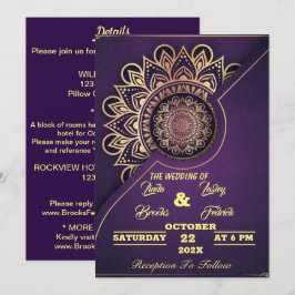 Convite Skaymarts | Casamento Calligráfico De Mandala Roxo