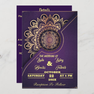Convite Skaymarts Casamento Calligráfico De Mandala Roxo