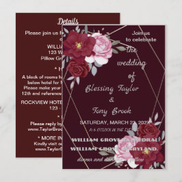 Convite Skaymarts | Maroon Elegant Calligraphics Weding I