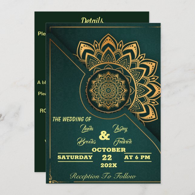 Convite Skaymarts | Script Calliográfico Mandala Casamento (Frente/Verso)