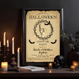 Convite Skeleton Bat Wreath Festa de Figurino do Halloween