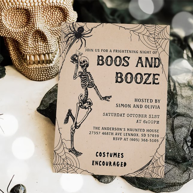 Convite Skeleton Boos e Booze Festa de Halloween para Adul (Criador carregado)