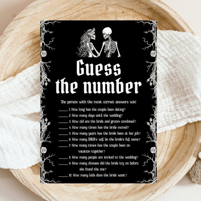 Convite Skeleton de Halloween adivinha o jogo nobre (Halloween Skeleton Guess the Number Bridal Game)