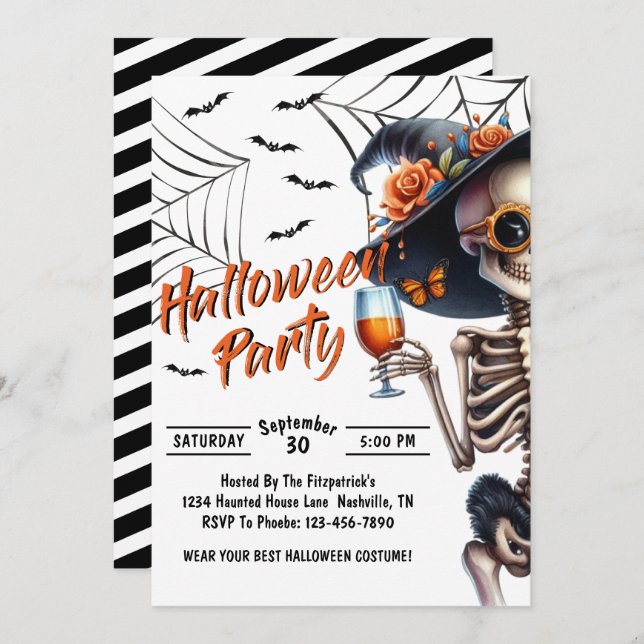 Convite Skeleton Halloween Party (Frente/Verso)