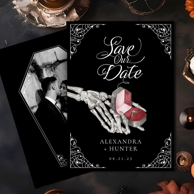 Convite Skeleton Hand Ring Gothic Casamento Salve a Data (Skeleton Hand Ring Gothic Wedding Save the Date Invitation)