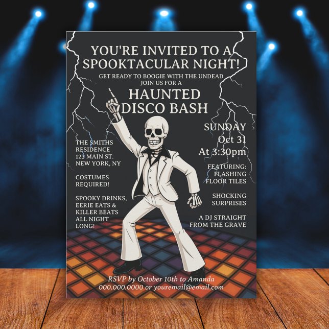 Convite Skeleton Hauned Disco Bash Halloween Party (Skeleton Haunted Disco Bash Halloween Party Invitation)