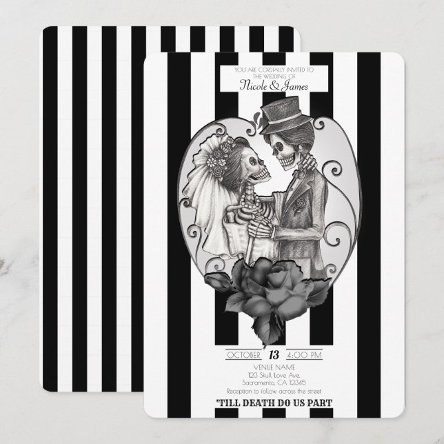 Convite Skeleton Love Casal Dance Gothic Weding (Frente/Verso)