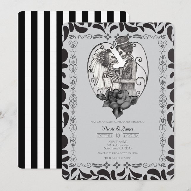 Convite Skeleton Love Casal Dance Gothic Weding (Frente/Verso)