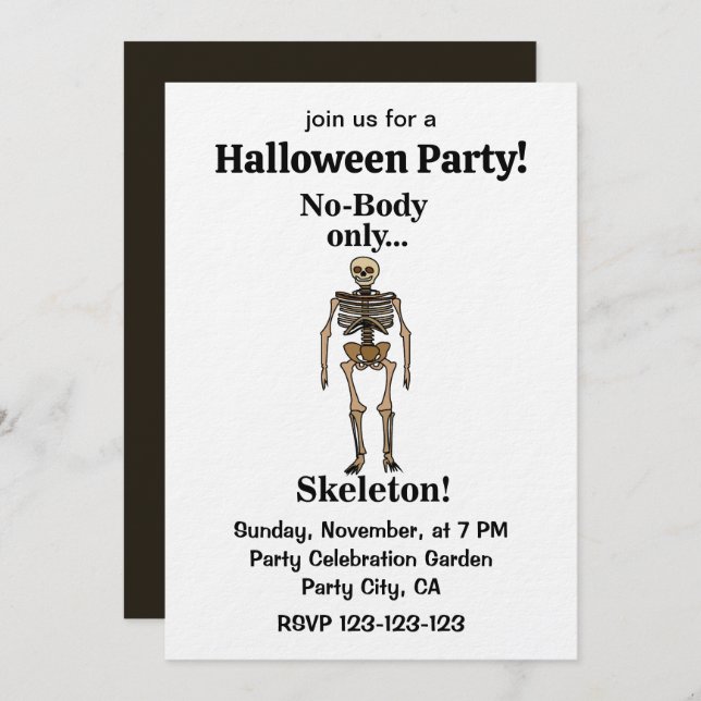 Convite Skeleton No-Body Funny Halloween Party (Frente/Verso)