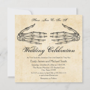 Convite Skeleton Passa Convocação para Casamento Gótico