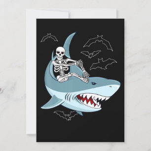 Convite Skeleton Riding Shark Dias de as Bruxas engraçados