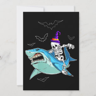 Convite Skeleton Riding Shark Funny - Crazy Halloween Gift