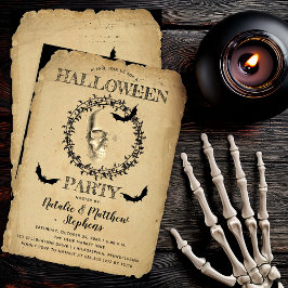 Convite Skeleton Spooky e Bats Wreath Halloween Party