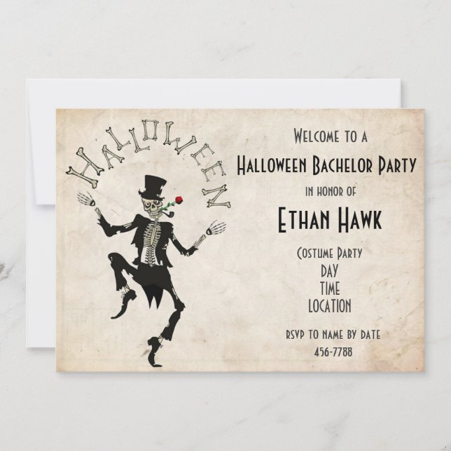 Convite Skeleton Steampunk Solteiro de Halloween B-day Par (Frente)