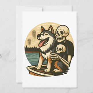 Convite Skeleton with Dog on Haunted Lake Horror Art