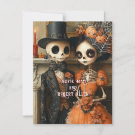 Convite Skeletons Black Spiders Casamento de Halloween