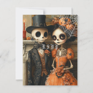 Convite Skeletons Black Spiders Halloween RSVP