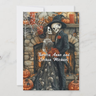 Convite Skeletons Negros de Casamento de Halloween Bat