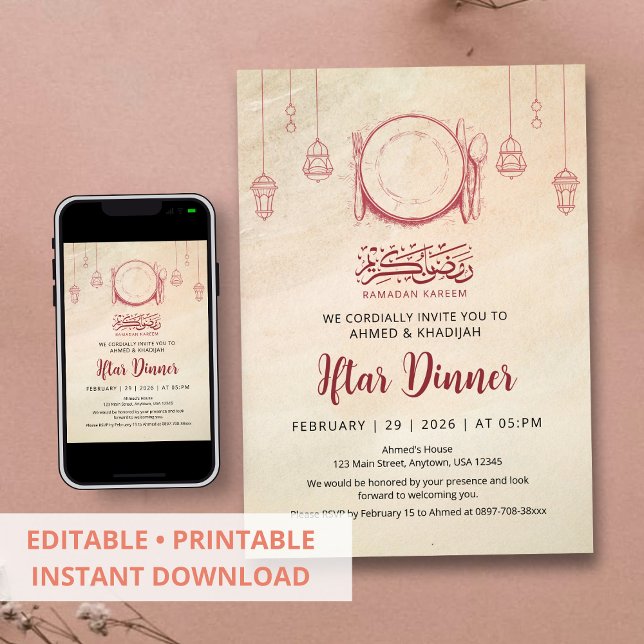 Convite Sketch Style Ramadan Iftar Dinner Invitation (Criador carregado)