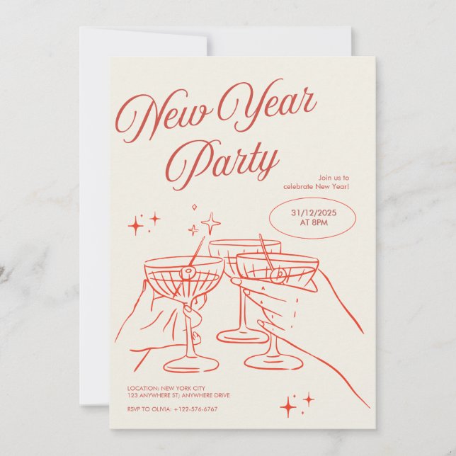 Convite Sketched New Years Eve Party Invitation (Frente)
