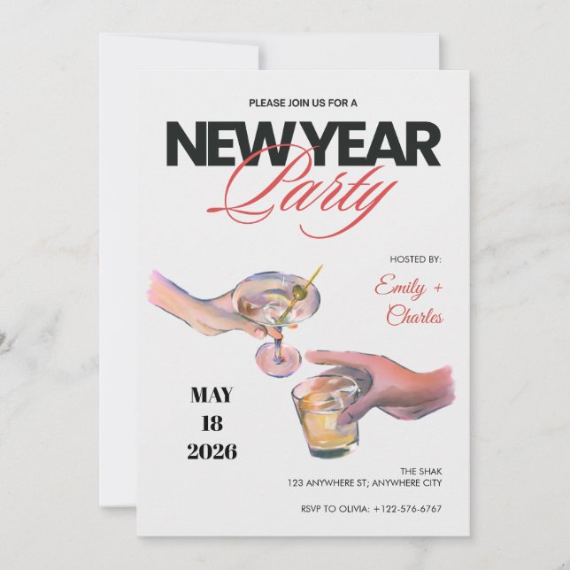 Convite Sketched New Years Eve Party Invitation (Frente)