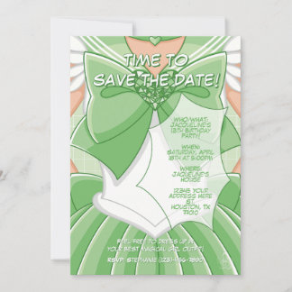 Convite [SKI] Green Magical Girl Birthday Invitation
