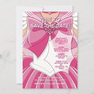 Convite [SKI] Pink Magical Girl Birthday Invitation