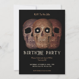 Convite Skull Engraçado Brown Gothic Aniversário RIP Para 