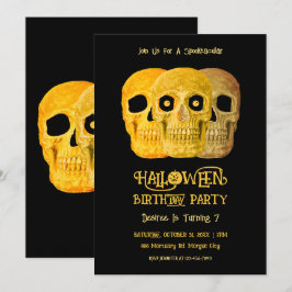 Convite Skull Engraçado Gótico Amarelo Amarelo Dia das Bru