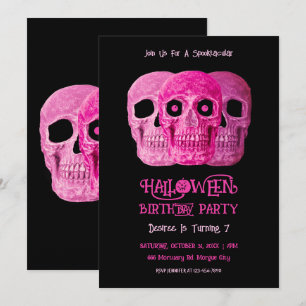 Convite Skull Engraçado Gótico Garota Rosa Rosa Halloween 