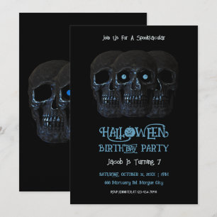 Convite Skull Engraçado Gótico Negro Halloween Aniversário