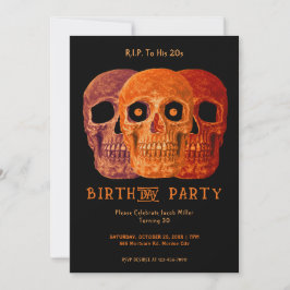 Convite Skull Funny Orange Gothic Birthday RIP para seus 2
