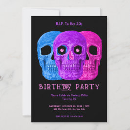Convite Skull Funny Purple Gothic Birthday RIP para seus 2