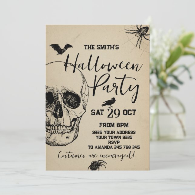 Convite Skull Halloween Party  Spooky (Em pé/Frente)