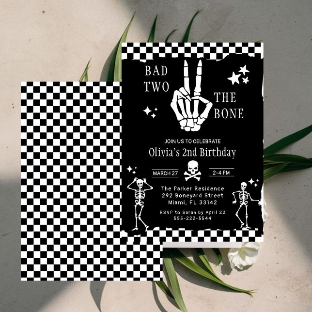Convite Skull Skeleton Bad to the Bone 2nd Birthday  (Criador carregado)