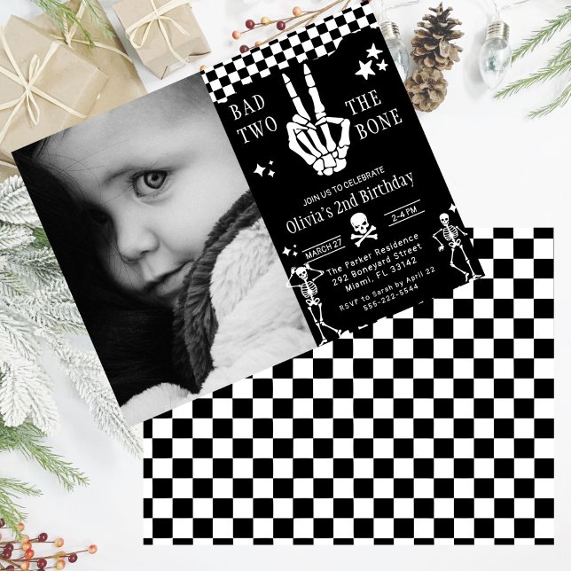 Convite Skull Skeleton Bad to the Bone 2nd Birthday  (Criador carregado)