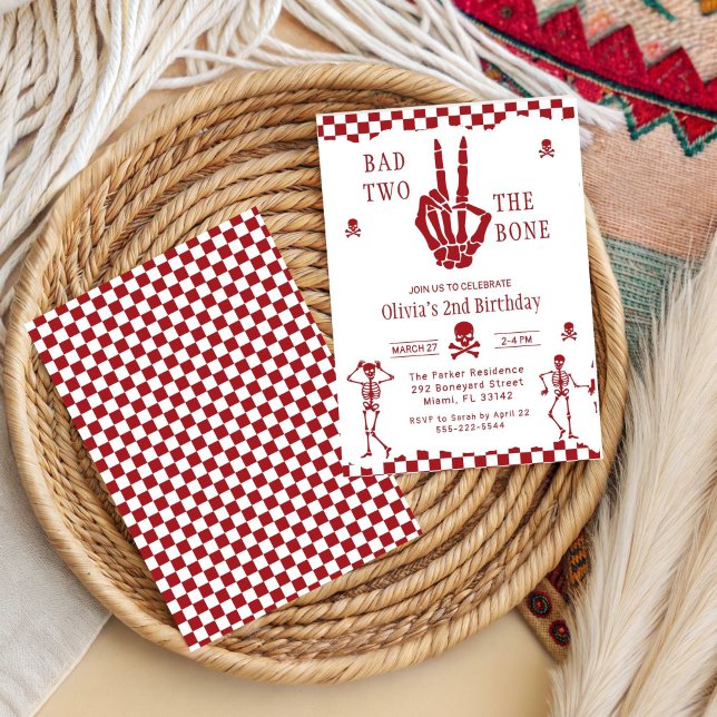 Convite Skull Skeleton Bad to the Bone 2nd Birthday  (Criador carregado)