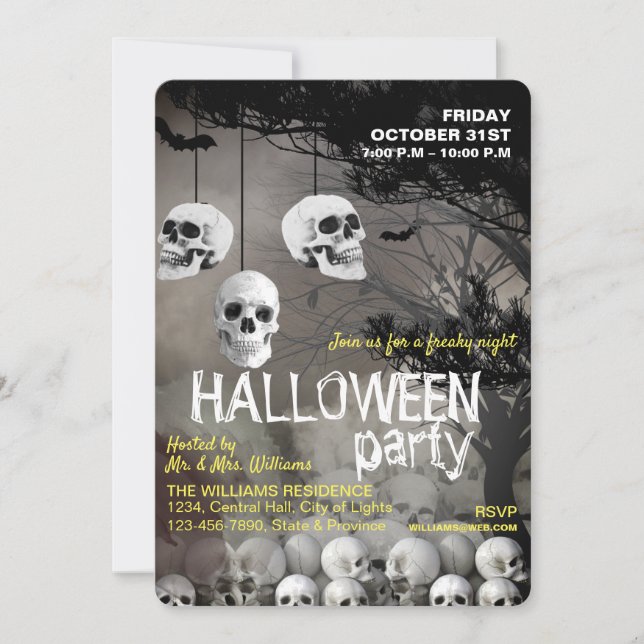 Convite Skull Skeleton Halloween Party (Frente)