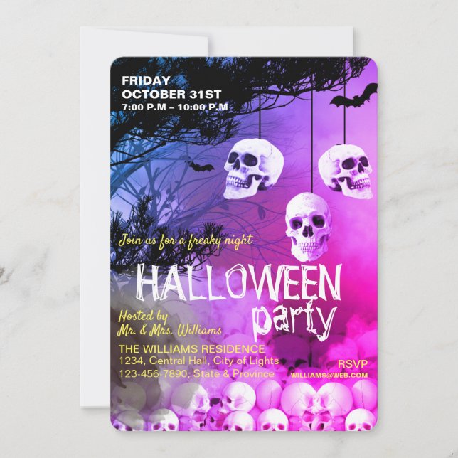 Convite Skull Skeleton Halloween Party (Frente)