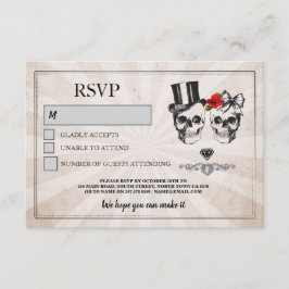 Convite Skulls Casando RSVP Rosas Crânio Placas Rústicas