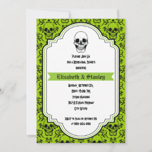 Convite Skulls damask green casamento test janto