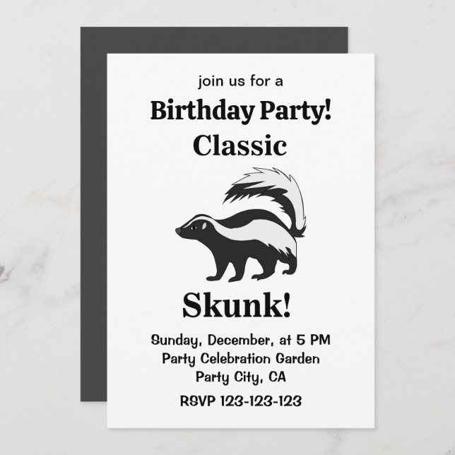 Convite Skunk Animal Funny Birthday (Frente/Verso)